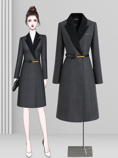 职业毛呢大衣外套女冬季中长款收腰修身气质高级感灰色呢子工作服