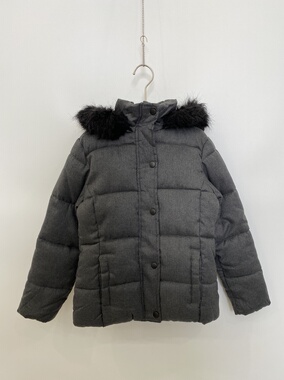 GEMO 黑灰色男女同款儿童棉服外套连帽加绒保暖儿童棉袄