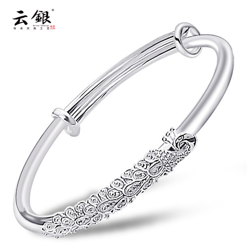 雀翎推拉送女友妈妈情人节银镯子