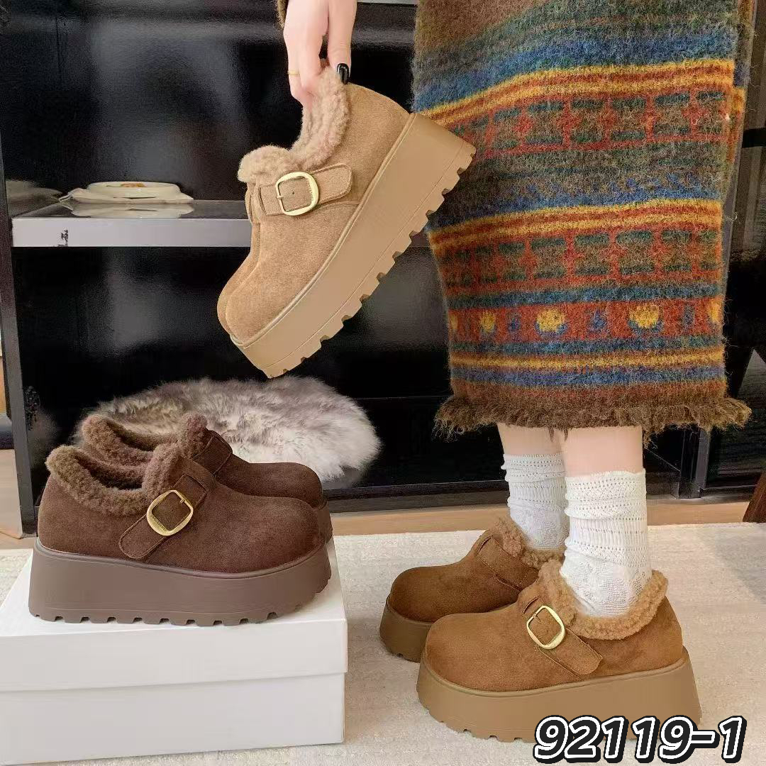 2025新款厚底增高加绒保暖毛圈口休闲韩系爆款勃肯鞋