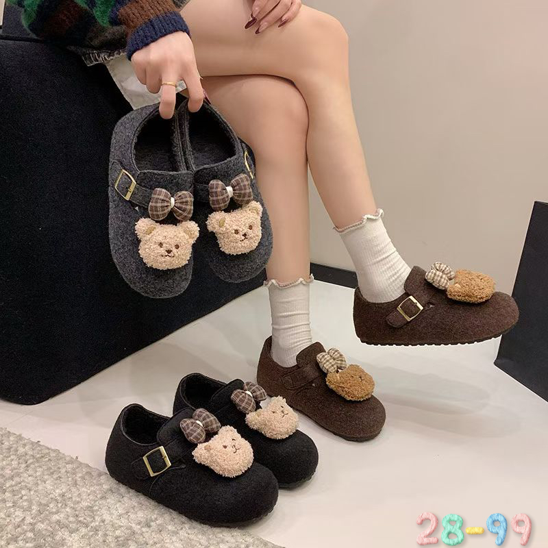 2025新款内增高加绒保暖毛呢小熊头韩系爆款包头