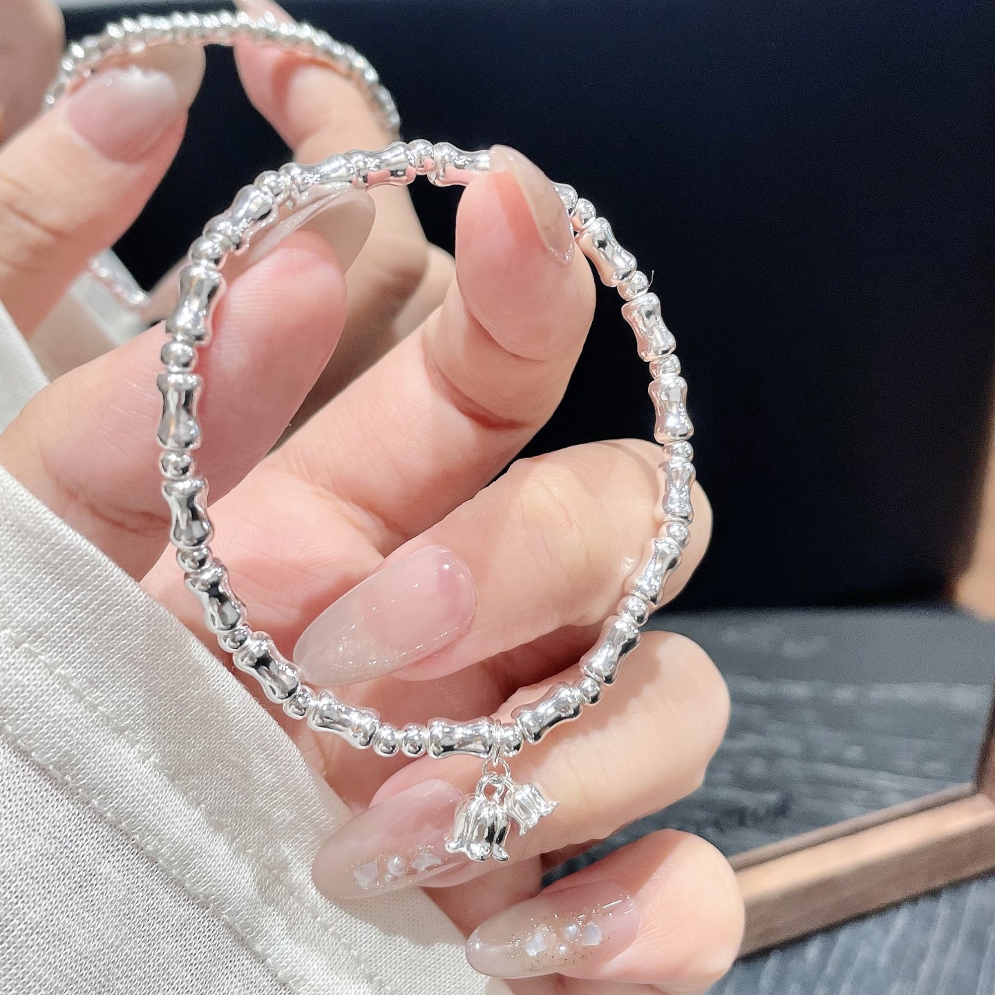 足银999纯银铃兰花竹节手链女