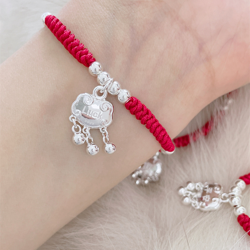 女s999纯银中国风长命锁手链