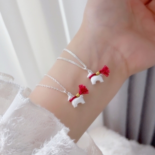 足银999纯银马上有钱项链女古法实心小马项链锁骨链新中式女礼物