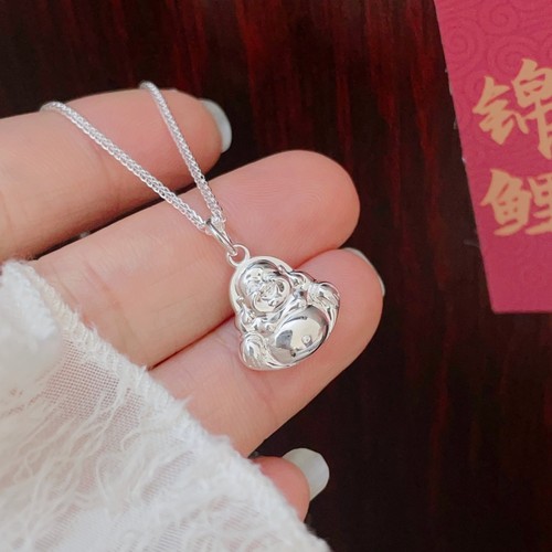 足银999纯银小佛公项链女