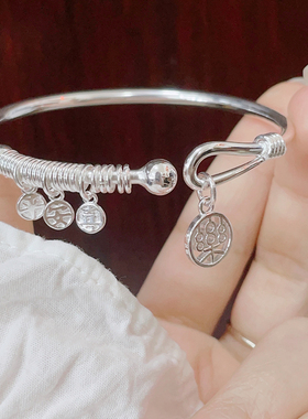 足银999平安喜乐手镯女