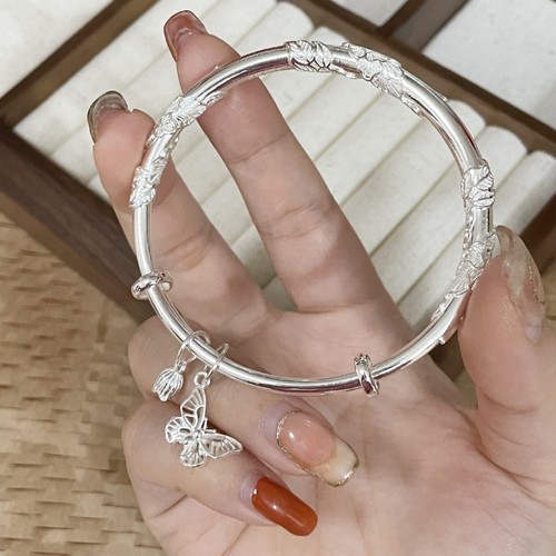 足银9999绕花丝繁花银手镯女国风