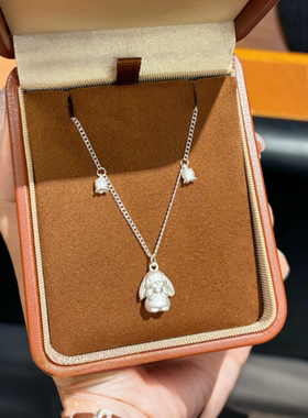 足银999纯银郁金香兔子项链女