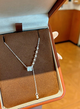 足银999纯银方块碎冰冰项链女