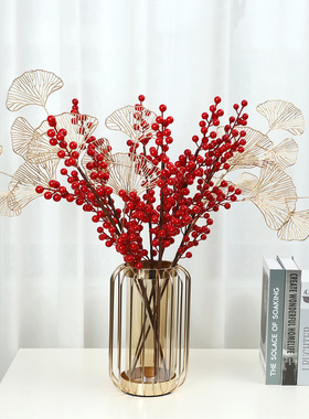 高端仿真发财红果新年节庆福桶家居装饰道具摆件花套装年宵花