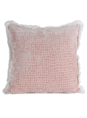 现代简约浅粉红色抱枕须须靠垫套客厅沙发卧室床搭样板房间软装