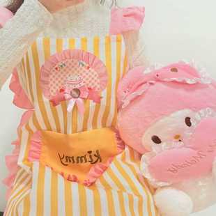 可爱中长款新款家居耐磨围裙宽松家用毛绒搞怪卡通围裙带烘焙厨房