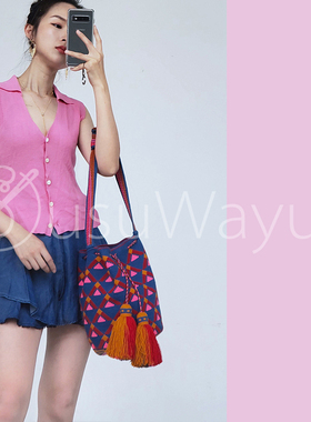 SUSUWAYUU 瓦尤编织斜挎包单肩包女包包水桶包民族风包波西米亚风