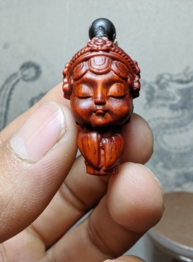 紫檀红木头精雕刻古装戏服青衣美女钥匙扣吊坠文盘玩手把挂件饰品