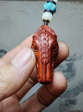 紫檀红木头精雕刻生肖马上有钱车钥匙扣小吊坠文盘玩手把挂件饰品