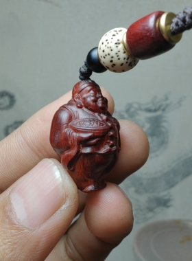 紫檀红木头精雕刻地主4老财神车钥匙扣小吊坠文盘玩手把挂件饰品