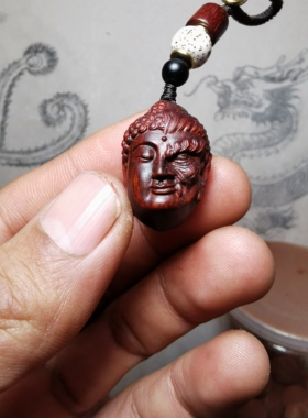 紫檀红木头精雕刻佛魔一念之间车钥匙扣小吊坠文盘玩手把挂件饰品