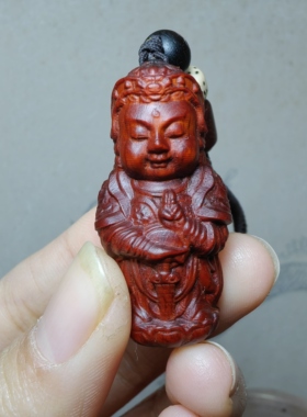 紫檀红木头精雕刻神像韦陀菩萨2钥匙扣小吊坠文盘玩手把挂件饰品