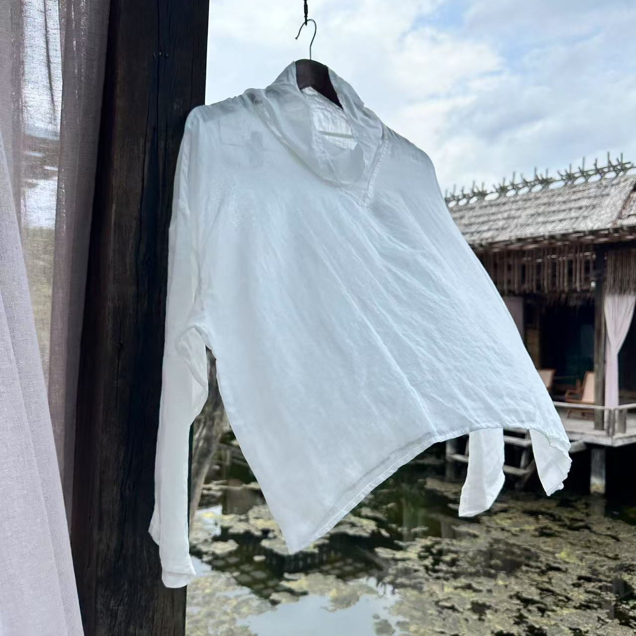 蝉昭-高支精细苎麻百搭基础款堆领T衬衫短衫内搭禅意女宽松上衣