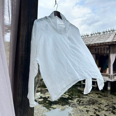 蝉昭-高支精细苎麻百搭基础款堆领T衬衫短衫内搭禅意女宽松上衣