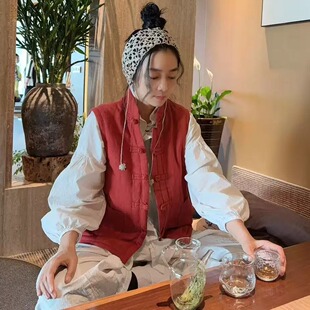蝉昭-中国风原创棉麻男女款新疆长绒棉马甲马夹坎肩盘扣宽松复古