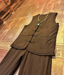 蝉昭中国风里外全棉男女款新疆长绒棉马甲马夹坎肩盘扣宽松复古风