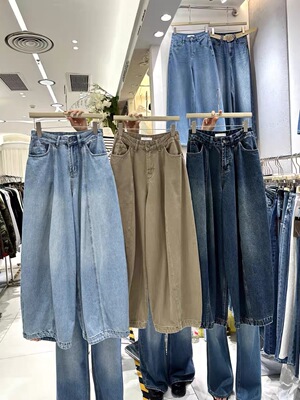 宫牛仔裤palace3982蓝色气球裤牛仔裤女水洗高腰宽松适合梨形身材