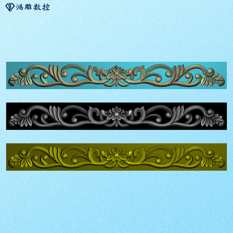 墓碑横梁石雕卷草洋花精雕图浮雕灰度