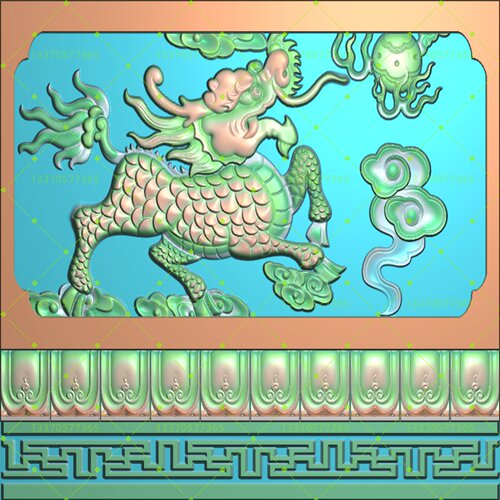 瑞兽麒麟墓碑灰度图精雕浮雕