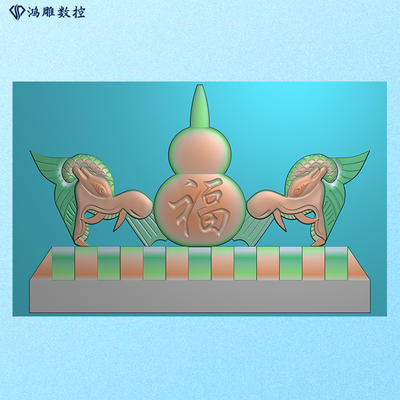 墓碑碑头石雕葫芦鳌鱼龙鱼福字精雕图浮雕灰度