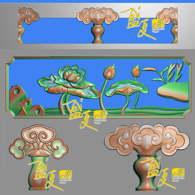 大叶荷花栏板精雕图石雕花瓶浮雕图灰度图设计素材推荐