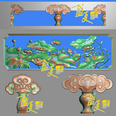 石雕 荷花 栏板 浮雕图 精雕图 灰度图 送花瓶