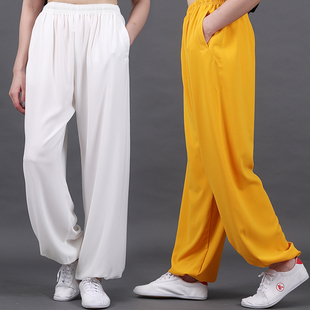 春秋太极服裤弹力珍珠棉团购新款女透气男武术练功裤中国风灯笼裤