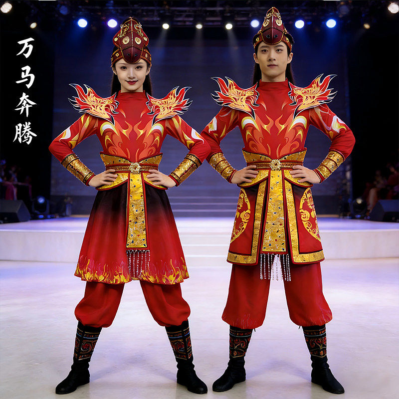 出租万马奔腾男女成人打鼓舞蹈腰鼓水鼓锣鼓队开场表演出服租赁图片