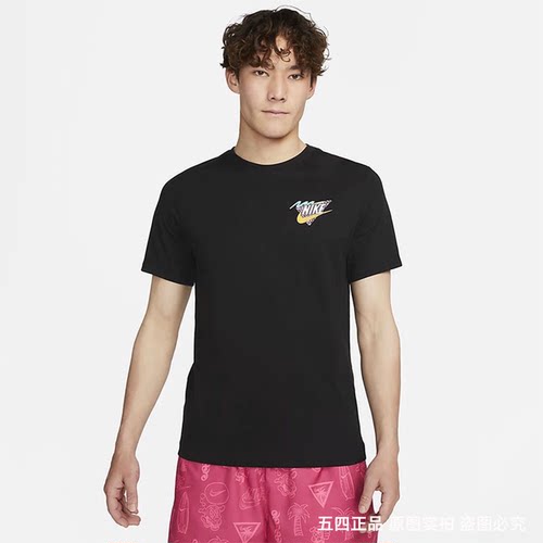 正品NIKE/耐克男子跑步T恤时尚涂鸦黑色短袖运动服 FD6637-010