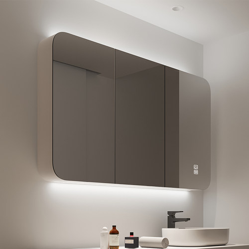 智能圆角浴室镜柜单独卫生间挂墙式新款镜柜带灯壁挂镜箱定制