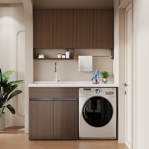 蜂窝铝板石英石台面阳台洗衣机柜