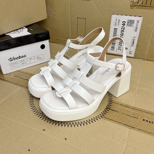 大码凉鞋女~外贸好货轻便粗跟露脚趾镂空防水台白色夏季女士鞋