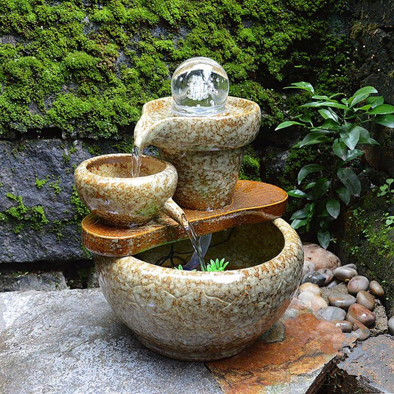中式风陶瓷喷泉家居招财流水器
