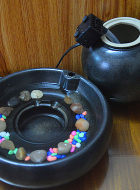 欧式陶瓷喷泉流水加湿器蓝色摆件家居客厅桌面创意水景工艺品摆u.