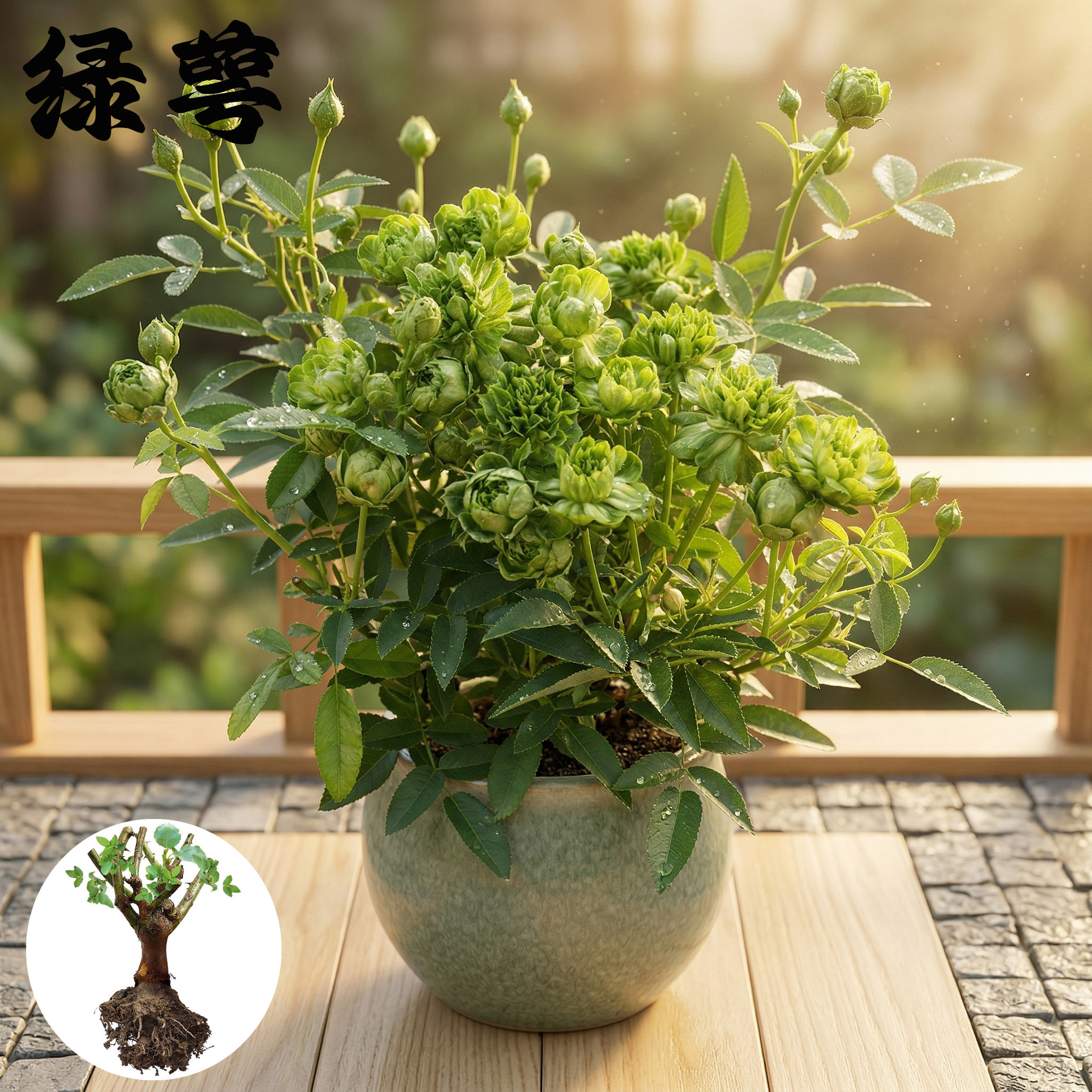 绿萼 中国古老月季花苗 珍稀品种绿叶花帝君袍小花很特别花卉盆栽