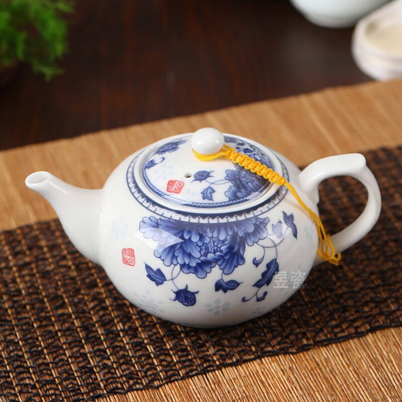 青花半斤陶瓷茶壶泡茶壶茶具单壶瓷壶小号白瓷壶家用功夫茶壶茶楼