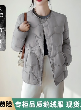 白鹅绒羽绒服火山岩蓄热三防轻薄款圆领可变V领长袖女YRA818685VG