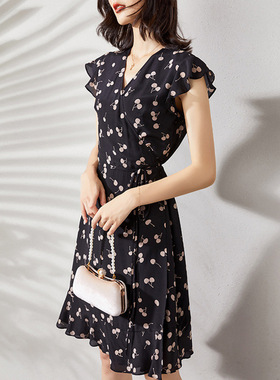 [SYB789456MG]复古一步到位 樱桃桑蚕丝印花茶歇连衣裙