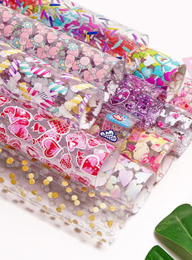 新款透明PVC皮革 定制卡通印刷透明皮革 30cm*120cm