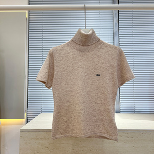 25秋季订购会新款燕麦色高领针织羊绒混纺短袖针织衫高领毛衣