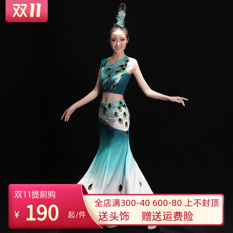 傣族舞蹈演出服装女少数民族云南东方孔雀舞中国风艺考练功鱼尾裙