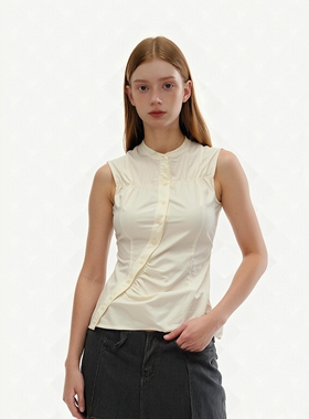 BILL BOOM设计感复斜门襟古修身收腰显瘦无袖衬衫背心上衣女