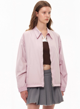 BILLBOOM美式复古翻领拉链长袖开衫宽松夹克外套女