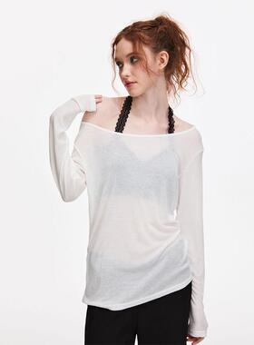 BILLBOOM 春夏含莱赛尔天丝可两穿斜肩超柔软轻薄宽松外搭长袖t恤